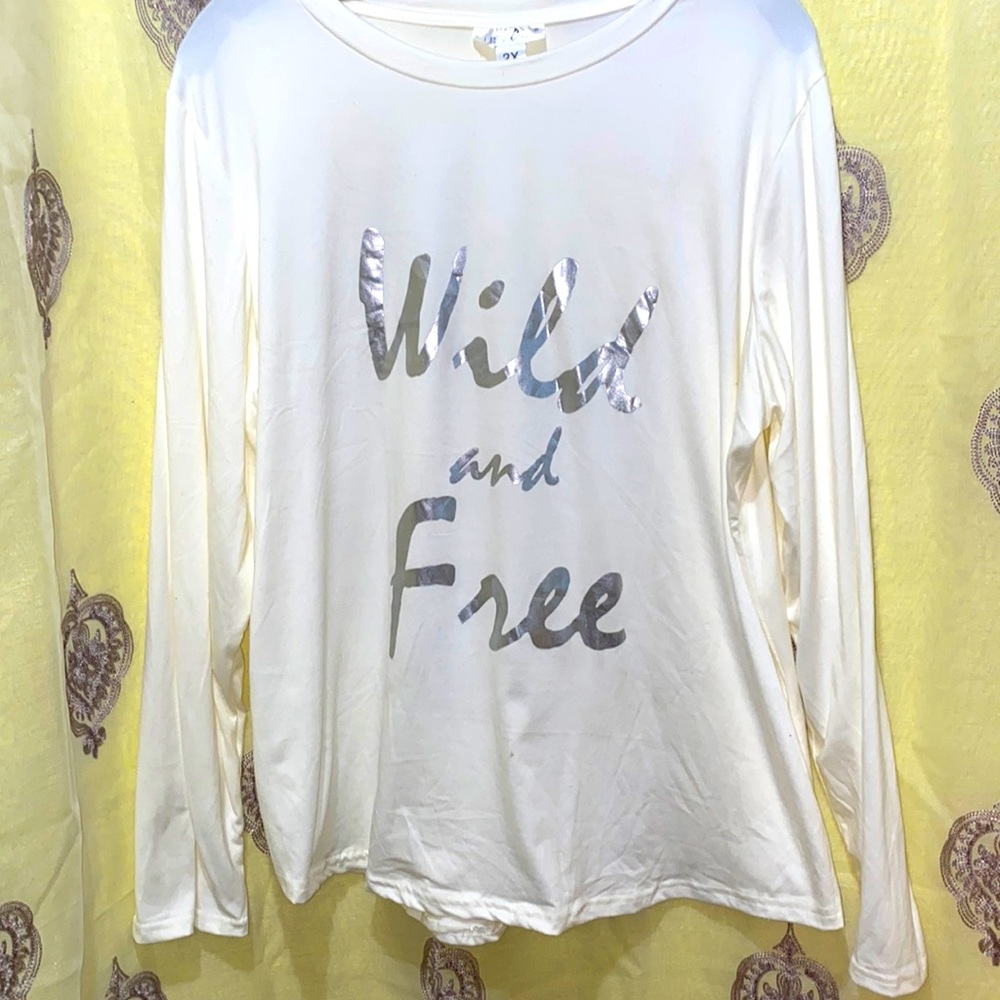 JUST BE… WHITE SCOOP NEVK POLYESTER/ SPANDEX LONG SLEEVE TEE W/GRAPHICS SZ 2X